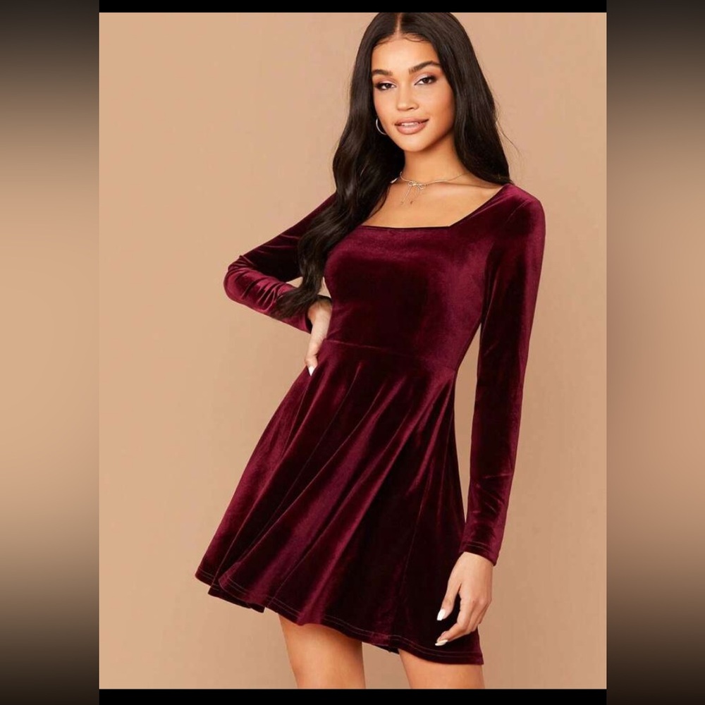 Brand new velvet burgundy long sleeve women dress Xs SHEIN Xsmall